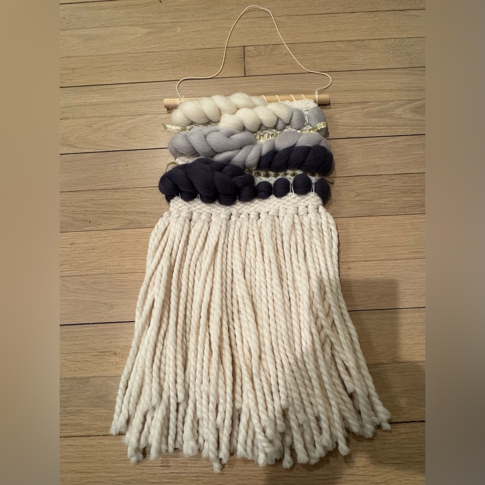 Handwoven Neutral Wool Wall Hanging with Braided Texture